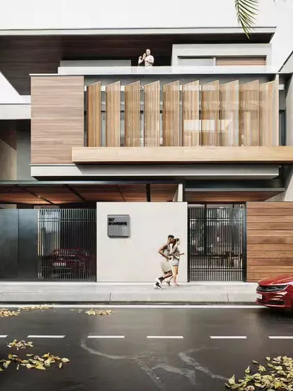 A successful exterior render feels alive. By incorporating environmental details like cars, people, and realistic road textures, we place this modern home in a real-world context, helping developers and architects present a complete and compelling vision.