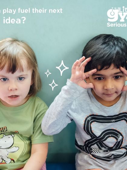 Two children make expressive faces, showing how we encourage creativity and imagination. Playful movement helps build cognitive connections and fuels big ideas.