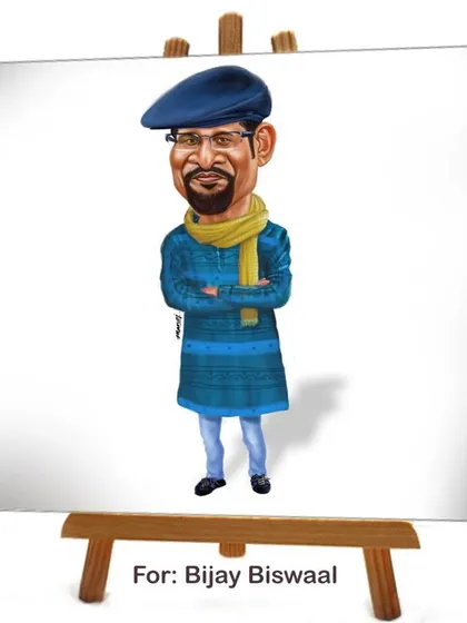 A caricature of the renowned artist Bijay Biswaal.