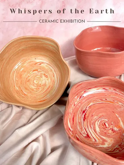 These beautiful marbled bowls were created by the artist Priyal using the Nerikomi technique for our exhibition.