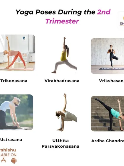 These yoga poses are specifically chosen for the 2nd trimester to support your changing body. Poses like Ustrasana and Ardha Chandrasana help enhance comfort, improve posture, and increase circulation.