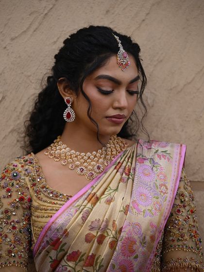 Additional views showcasing the variety and detail of my heirloom bridal sarees. Each image captures a different angle, moment, or detail, from full portraits to close ups of the fabric and embroidery, illustrating the complete story of each bride's custom creation.