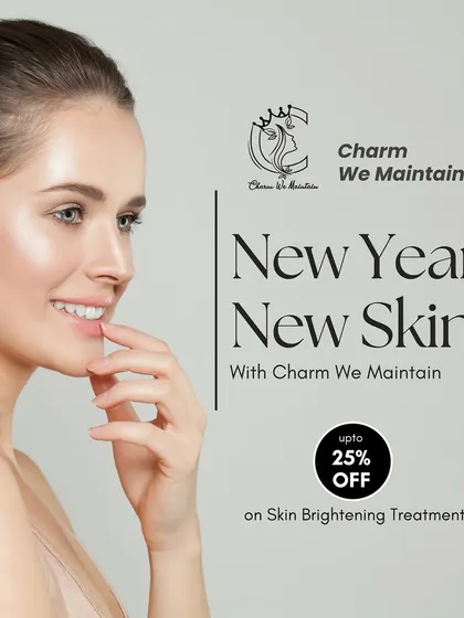 New Year, New Skin. A promotional graphic for my skin brightening treatments, designed to help you say goodbye to dullness and hello to a radiant, confident you.