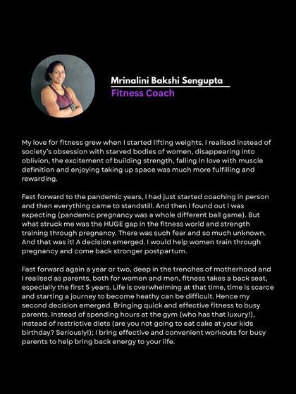 My love for fitness grew when I started lifting weights. After my own pandemic pregnancy, I realized the huge gap in the fitness world for moms. I decided to become the coach I couldn't find, bringing effective and convenient workouts to busy parents.