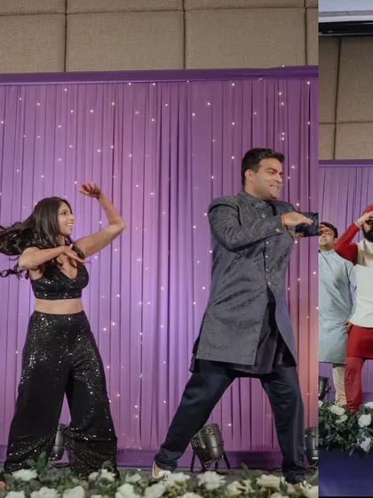 A snapshot of a fun couple's dance, showing the energy and chemistry between the performers.