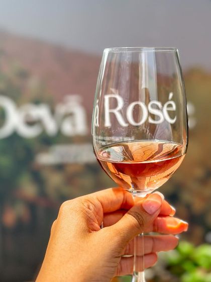 A close-up of the SDU Deva Rosé, a highlight of our Wine Picnic.
