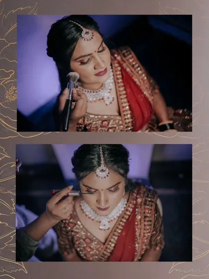 A collage showing the makeup artist at work. Professional makeup and hair styling are a key part of my all-inclusive wedding and pre-wedding packages.