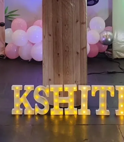 Marquee letters spelling out the name for a panda-themed birthday.