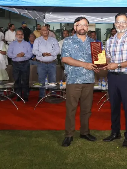 A token of appreciation. An official is felicitated for his contribution during the prize distribution function of the JPL-2025 staff cricket tournament.