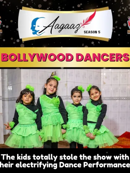 Our Bollywood dancers backstage at Aagaaz Season 5. Dressed in electrifying green costumes, they are ready to steal the show with their performance.