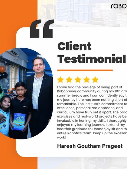 A testimonial from Haresh Goutham Prageet, who attended our program during his 11th-grade summer break. He commends our personalized approach and real-world projects for honing his skills.