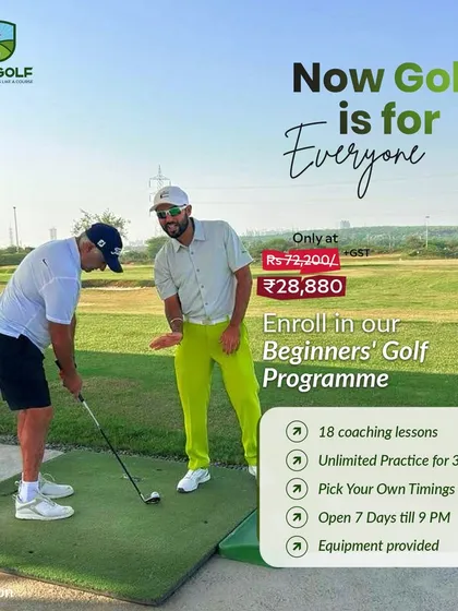 If golf is on your bucket list, our Beginner's Programme is the perfect start. It includes 18 coaching lessons, three months of unlimited practice, and all the equipment you need, all for a special price.