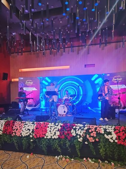 The full band setup for the Axis Bank corporate event at The Zuri Kumarakom, Kerala.
