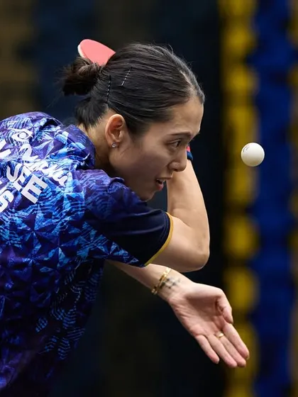Our coach, Minhyung Jee, in her element during a competitive match. Our players are trained by athletes who have competed and won at the highest levels of the sport.