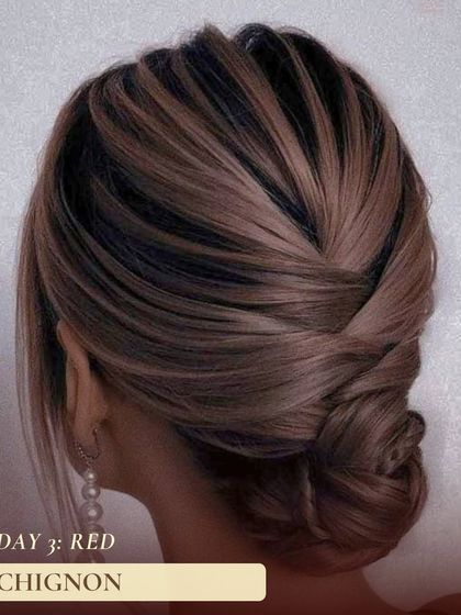A classic chignon is a perfect match for the color red on day three. This elegant and timeless updo is sophisticated and chic, ideal for a more formal Navratri gathering.