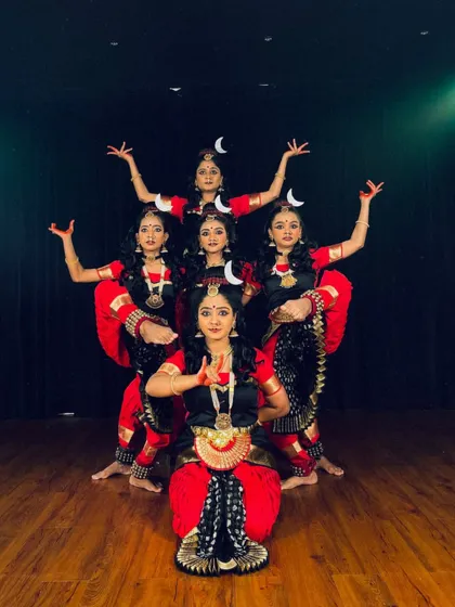A beautiful formation from our "Shivashtakam" piece, showcasing the group's synchronicity and the elegant lines of their poses.