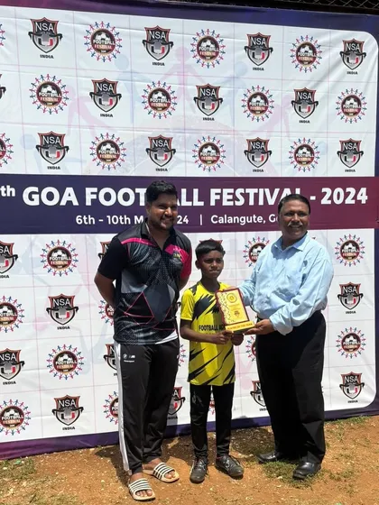 Kanak Sashte from our U-12 team receiving the 'Player of the Team' award for his exceptional skills and effort.