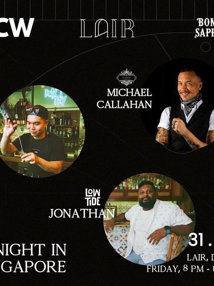 The promotional poster for our "A Night in Singapore" event. We were excited to bring three unique bartenders from Singapore's vibrant cocktail scene to Delhi for one night only, offering our guests a taste of their signature drinks.