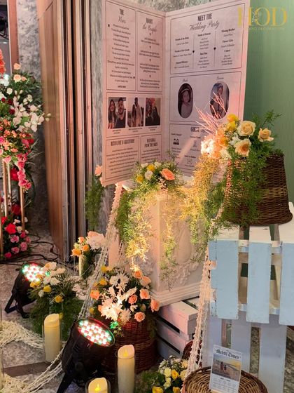 A wider view of the personalized "Meet the Wedding Party" sign, a fun and informative way to introduce the key people in the celebration.