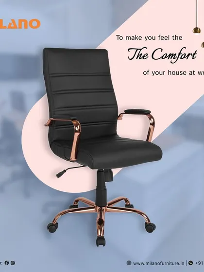This office chair is designed to make you feel the comfort of your house at work. It features a leatherette seat and a stylish rose-gold finished base and arms.
