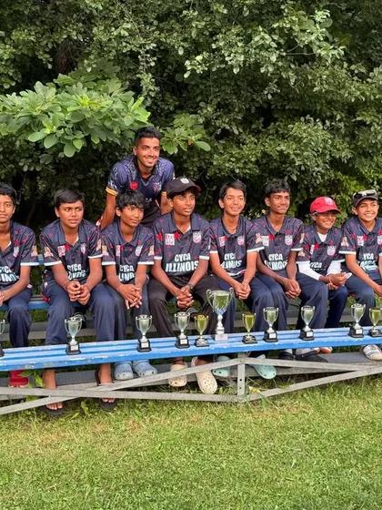 The full U-13 CYCA Bears squad with their runners-up trophies.