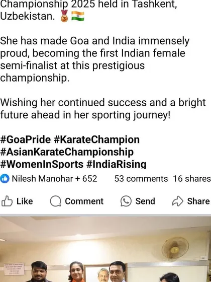 A screenshot of a post by the Hon. Chief Minister of Goa, Shri Pramod Sawant, congratulating our KIO athlete Ms. Bhuvaneshwari Jadhav for her bronze medal at the Asian Championship. Our athletes' success is recognized at the highest levels.