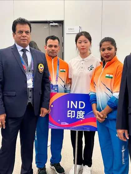 With Team India's flag bearers at the opening ceremony of the 20th Senior Asian Karate Championship in China. A proud moment for the entire delegation.