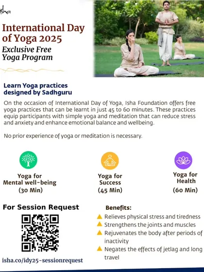 I offer exclusive free yoga programs for organizations, schools, and colleges. You can choose from three powerful modules designed by Sadhguru: Yoga for Mental Wellbeing, Yoga for Success, or Yoga for Health. These sessions are simple, require no prior experience, and can be a great tool for team wellness.