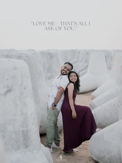 A happy portrait from a beach photoshoot with a lovely quote about love.