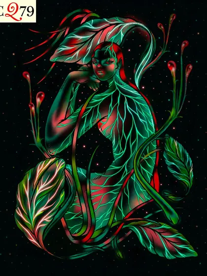 This award-winning illustration from my thesis depicts a figure intertwined with plant-like veins and leaves. It represents the concept of being rooted in nature, exploring how our identity is deeply connected to the biological world around us.