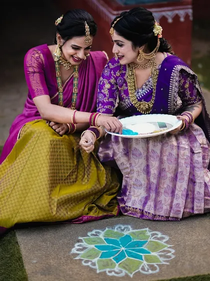 Themed shoots, like this one for the Sankranti festival, are a wonderful way to celebrate culture and create unique memories. The vibrant colors, traditional elements, and candid interaction make for beautiful, lively photographs.