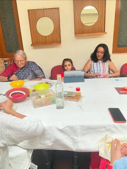 Another session of our Hand Embroidery Club, where a love for stitching brings us together. You can see a young learner joining in, proving that this craft is for all ages.
