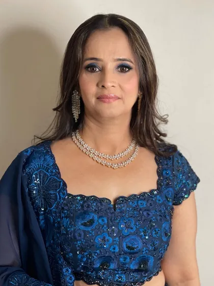 A full-face view of this stunning client. It shows that you can be bold and experimental with makeup at any age.