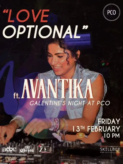A 'Galentine's Night' poster for those celebrating love and friendship, featuring DJ Avantika.