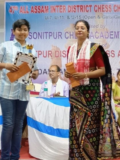 Krishnaav Hazarika receives his award after winning GOLD in the Assam State under 11 Open Chess Championship with an unbeaten score. He will now represent Assam at the Nationals.