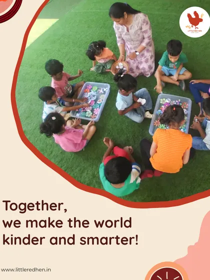 Learning is a shared journey. In our group activities, children sit side-by-side, sharing materials and ideas to solve problems together. This collaborative play is fundamental to how we teach empathy, teamwork, and kindness in a smart, supportive setting.