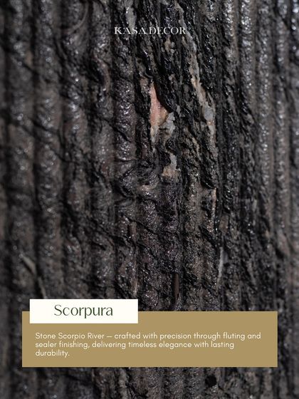 'Scorpura', a texture created on Stone Scorpio River. This surface is crafted with precision fluting and a sealer finish, delivering timeless elegance with lasting durability.
