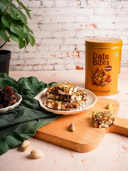 A classic, beautifully styled shot for Date Bites. Good food photography is about creating a whole scene with props, textures, and lighting that complements the product and tells a story.