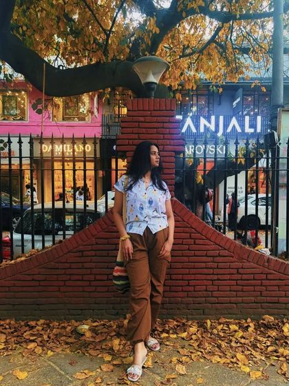 Another look at my casual Khan Market outfit. I love finding unique shirts like this one and pairing them with versatile pieces like cargo pants for an easy, put-together look.