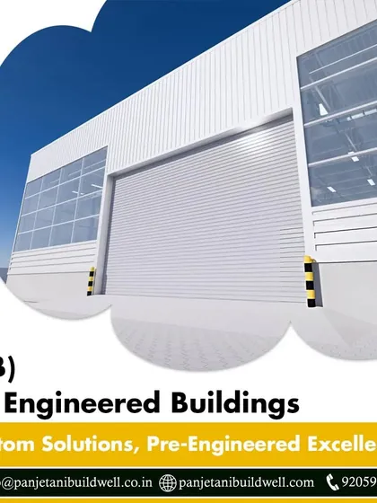 Our custom PEB solutions deliver pre-engineered excellence. This clean, modern facade of a completed building highlights the aesthetic possibilities and professional finish of our structures.