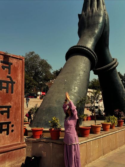 Paying my respects at the Namo Ghat in Banaras. I believe in capturing the cultural heart of a place.