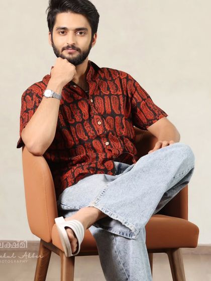 A full-length shot showcasing the complete look we created for actor Gokul's magazine feature.