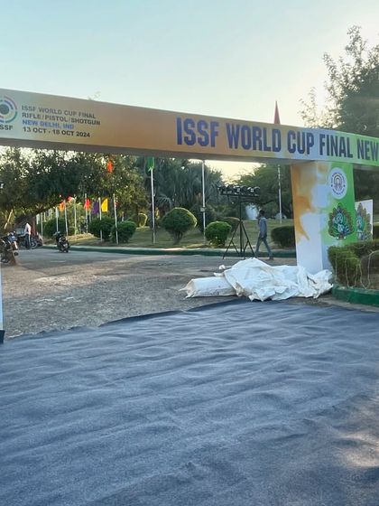 The entrance to the ISSF World Cup Final venue. It's always a thrill to arrive at such a prestigious international event.