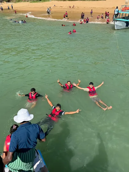Enjoying a swim in the sea during our New Year's trip to Gokarna.