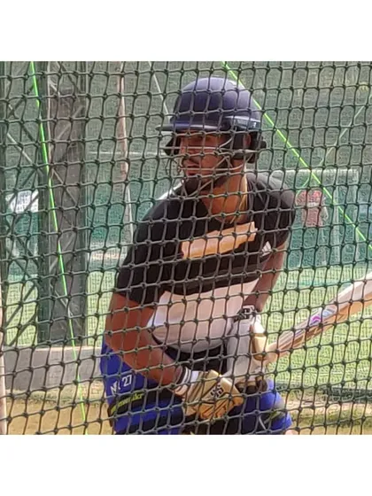 A close-up of Nitish Rana during a serious batting session. Players come here because they know our nets provide the perfect environment to work on their technique.