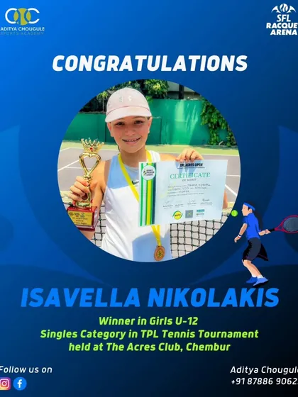 Celebrating the victory of Isavella Nikolakis, winner in the Girls U-12 Singles at the TPL Tennis Tournament. Her performance is a shining example of the champion mindset we foster.