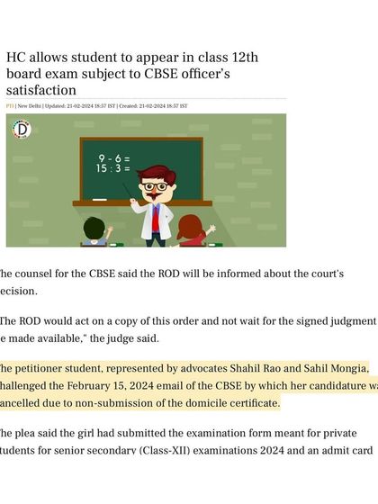 Another news clipping about the CBSE case, showing the widespread media attention this issue of student rights received.