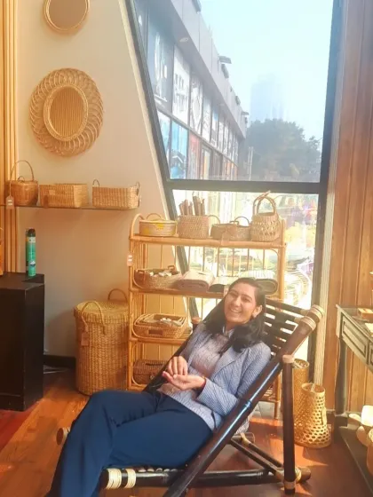 Here is our bamboo recliner chair, seen in our experience center. It offers a modern, eco-friendly take on a classic lounge chair, perfect for relaxing after a long day.