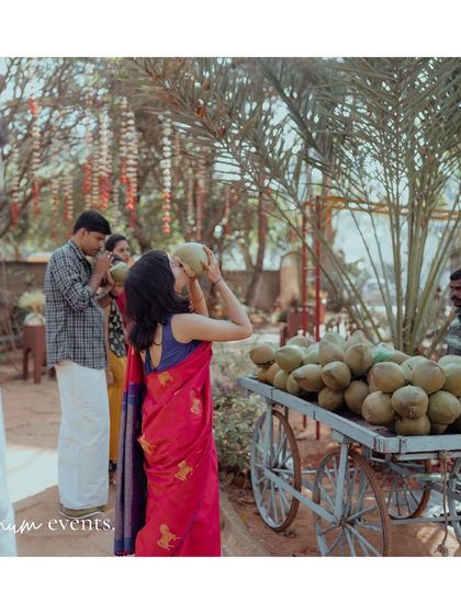 A guest enjoys a refreshing coconut, a small touch that adds to the warm and welcoming atmosphere of a backyard celebration.