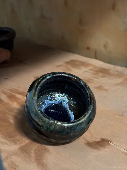 This handmade tea bowl shows the beautiful layers a glaze can build after being fired first in a gas kiln and then again in a wood firing. I call these my 'multi-purpose lovelies', perfect for your daily chai or snacks.